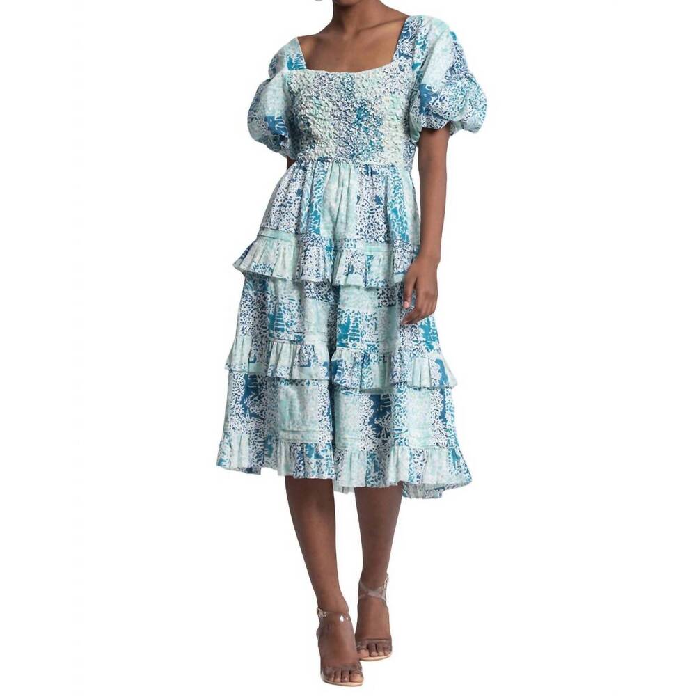 NEW ASH & EDEN aissa midi dress in blue